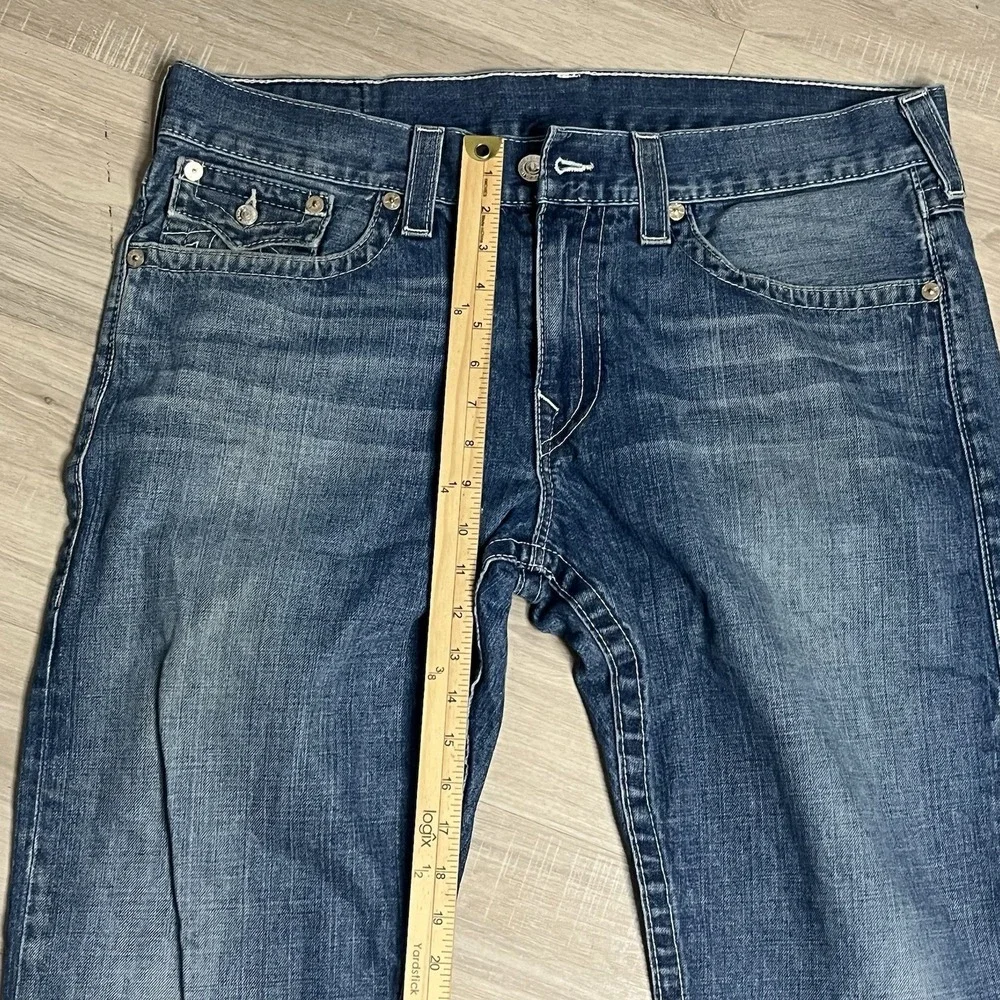 True Religion Men's Blue Denim Jeans Straight Leg W/Flaps Size‎ 38x25